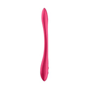 Vibratore rosso Satisfyer Elastic Joy con forma ergonomica curva su sfondo bianco