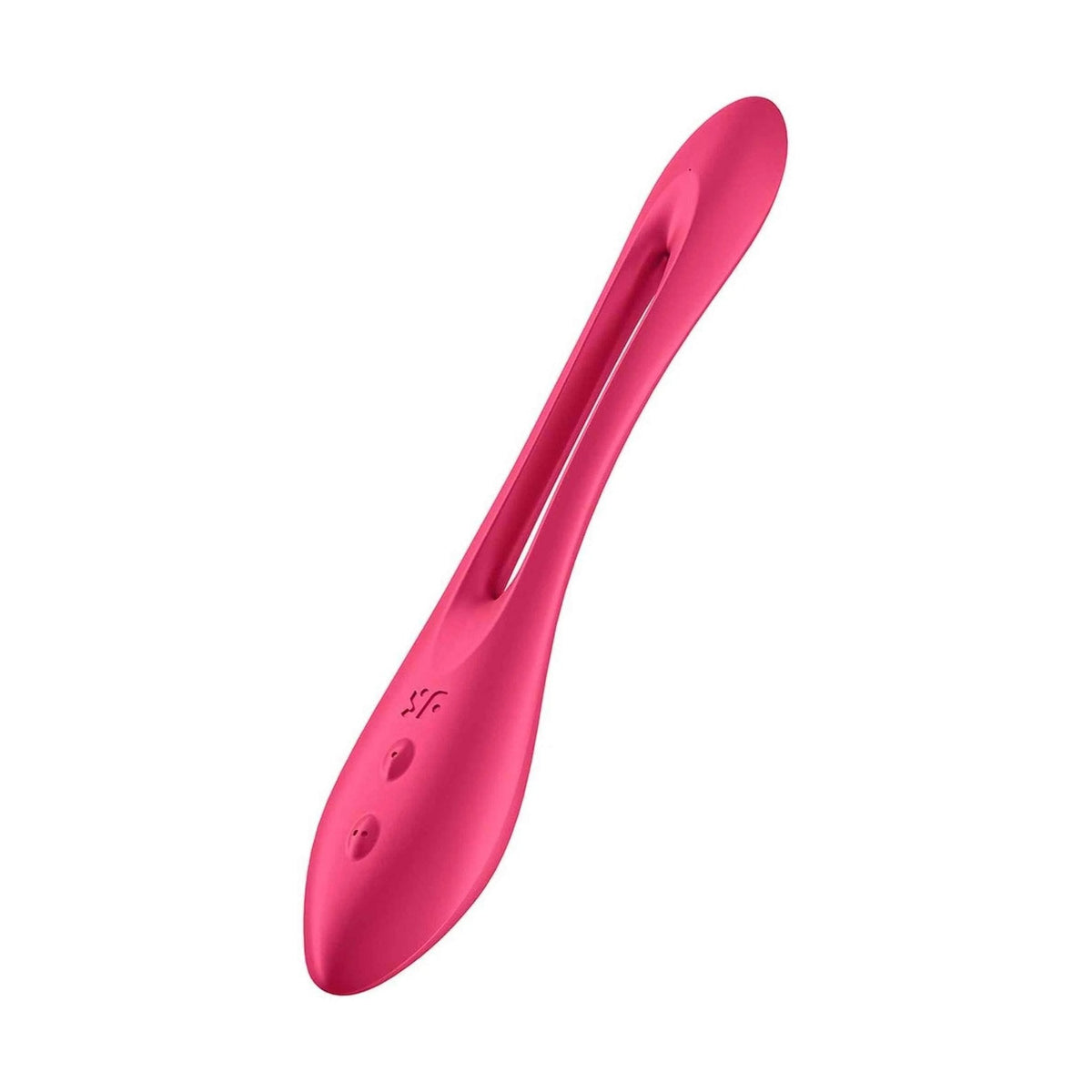Vista laterale vibratore Elastic Joy rosso con curvatura ergonomica e pulsanti inferiori