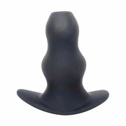 Vista frontale plug anale tunnel in silicone nero opaco base piatta