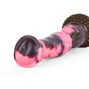 Dildo fantasy silicone rosa e nero marmorizzato con base texture squame