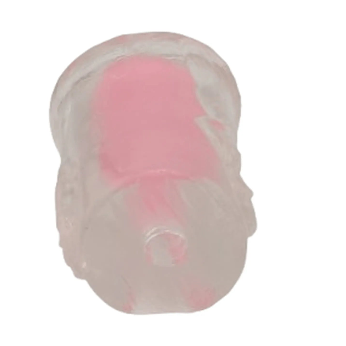 Vista posteriore masturbatore vibrante TPE con inserto rosa centrale e foro base