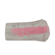 Vista laterale masturbatore cilindrico TPE traslucido con inserto rosa orizzontale