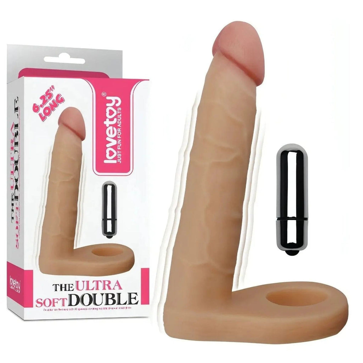 Doppio dildo vibrante rosa carne 6.25" con base ad anello e confezione Lovetoy