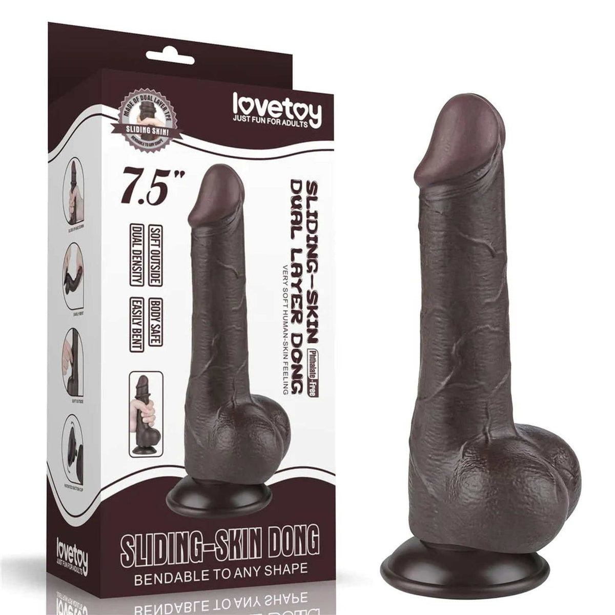 Fallo Nero Super Realistico con Pelle Scorrevole come un Membro Vero - 7.5″