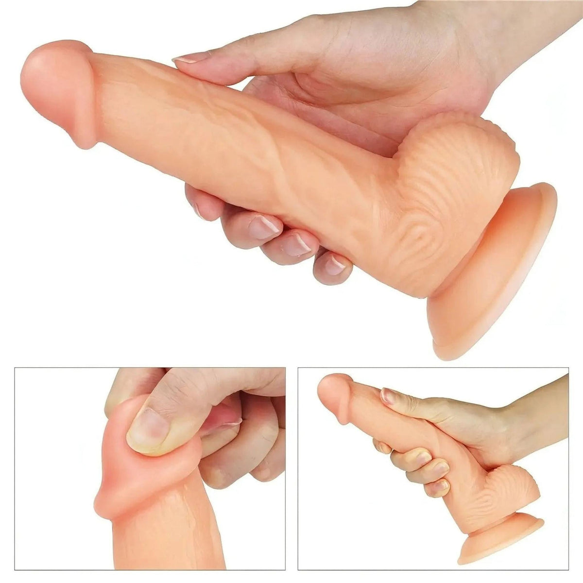 Dildo realistico rosa carne TPE ultra morbido con ventosa e testicoli dettagliati