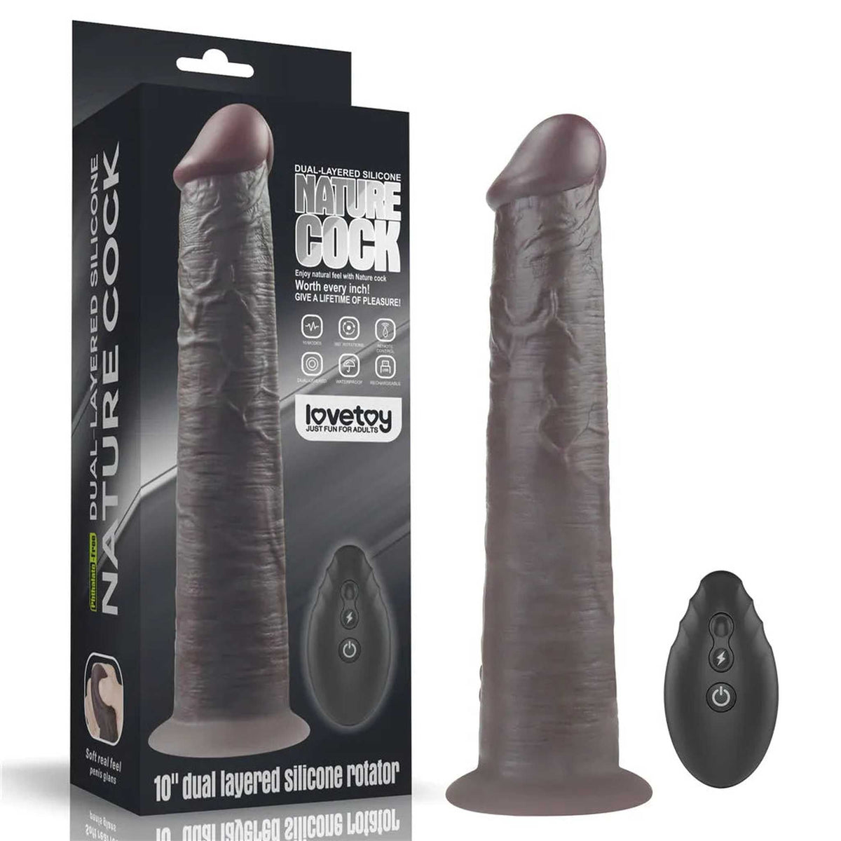 Fallo Realistico Vibrante e Roteante Con Ventosa e Telecomando Wireless 10″ Nero