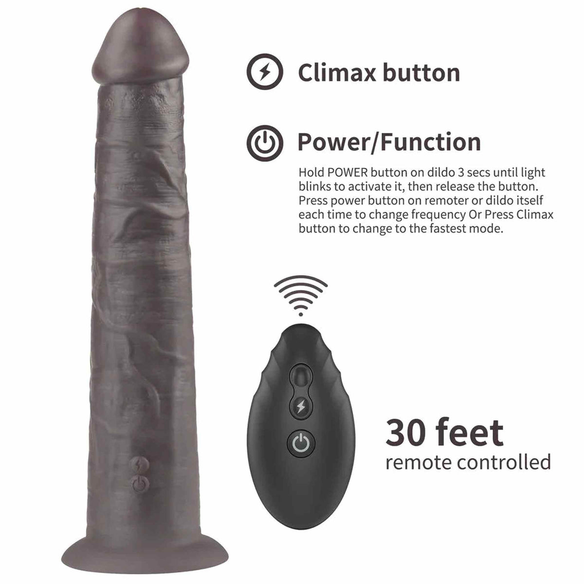 Fallo Realistico Vibrante e Roteante Con Ventosa e Telecomando Wireless 10″ Nero