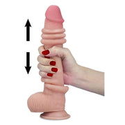 Dildo rosa carne con anelli elastici scorrevoli su corpo anatomico
