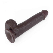 Dildo nero diagonale con forma anatomica, vene e anello fissaggio base