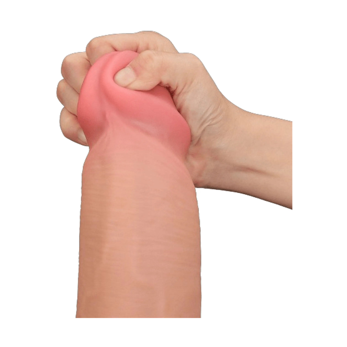 Dildo scappellabile in silicone colore carne con testa rosa, flessibile e dettagli anatomici