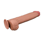 Dildo realistico orizzontale colore carne con forma anatomica pene e scrota e base piatta