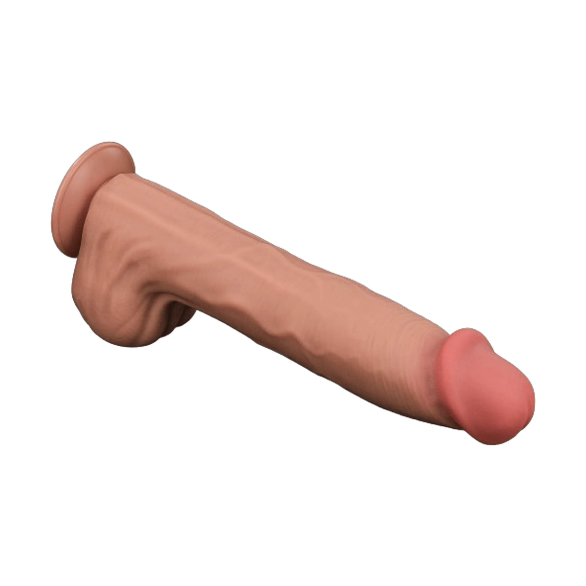 Dildo morbido colore carne uniforme con glande arrotondato, incisioni vene e foro base centrale