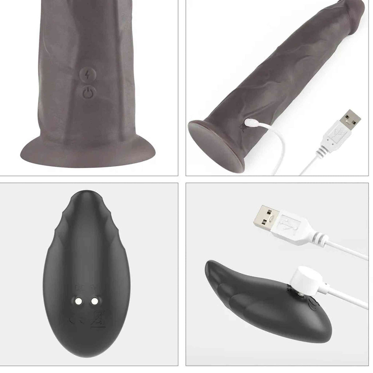Composizione ricarica USB e telecomando cavo per dildo vibrante nero in silicone impermeabile