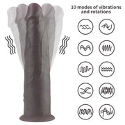Illustrazione movimento fallo vibrante nero con 10 modalità vibrazione e rotazione dual layer