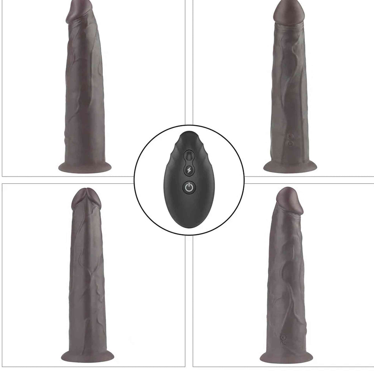 Griglia viste multiple dildo vibrante nero in silicone e telecomando wireless con pulsanti funzione