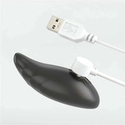 Angolazione laterale dildo vibrante nero con connettore magnetico bianco e cavo USB per ricarica