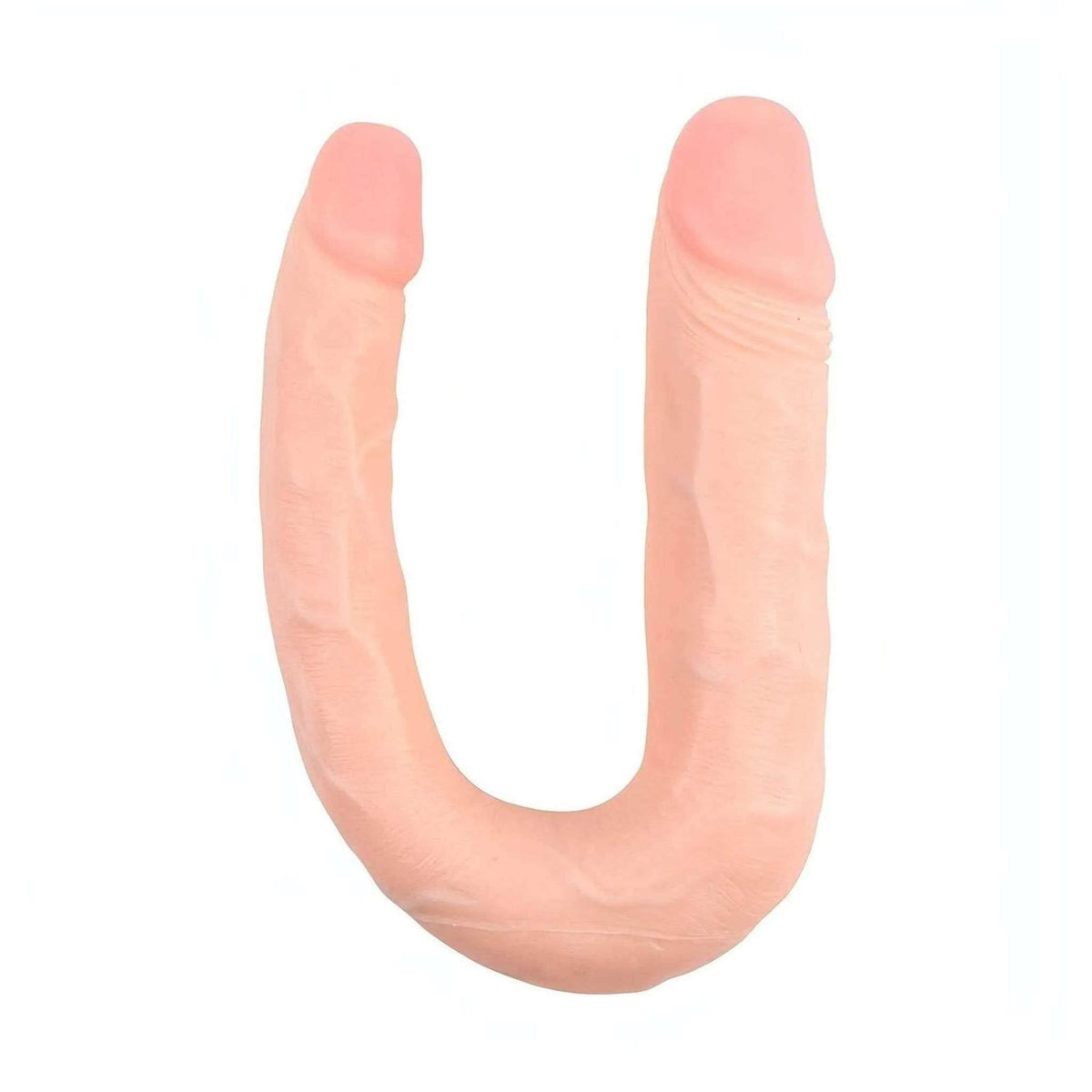 Doppio dildo a forma di U rosa chiaro con dettagli prepuzio