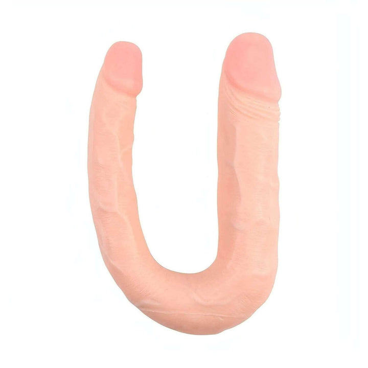 Doppio dildo a forma di U rosa chiaro con dettagli prepuzio