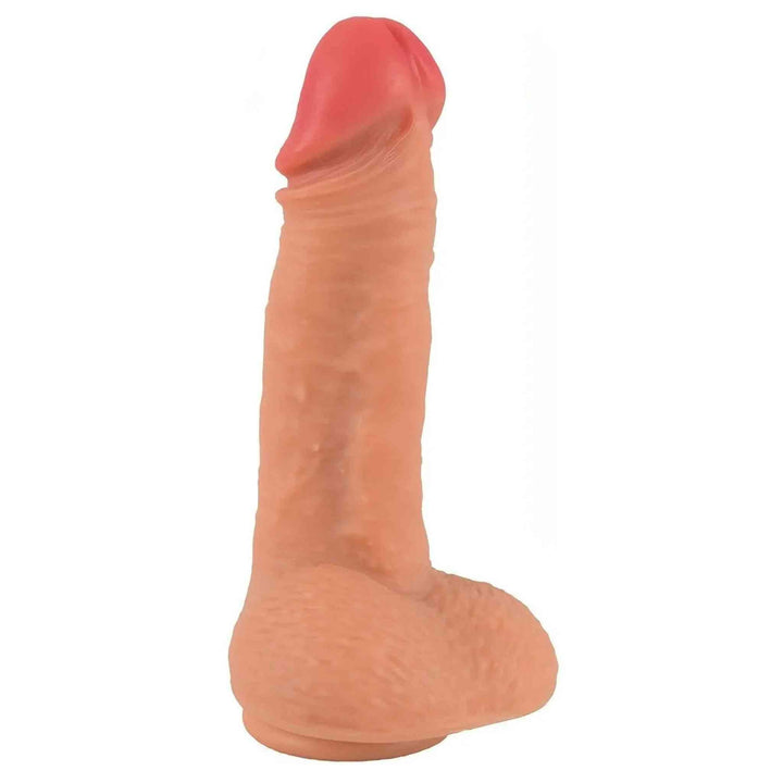 Dildo realistico verticale in silicone morbido rosa carne con venature e ventosa base