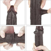 Collage funzionale dildo nero: flessibilità glande, corpo anulare e base adesiva