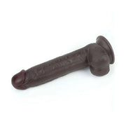 Dildo nero orizzontale con venature superficiali e base di supporto piatta