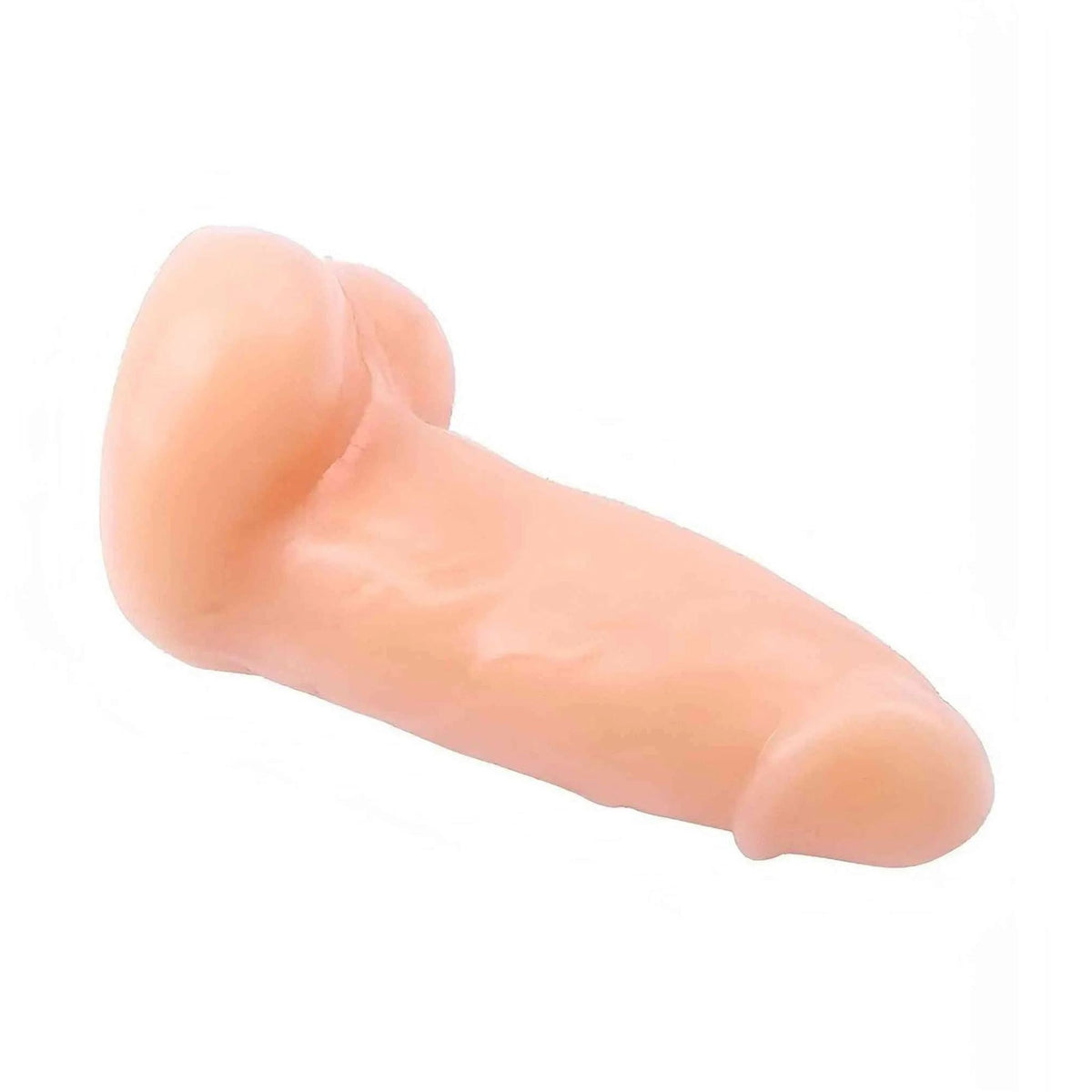 Dildo realistico T-Skin rosa carne con testicoli morbidi vista laterale