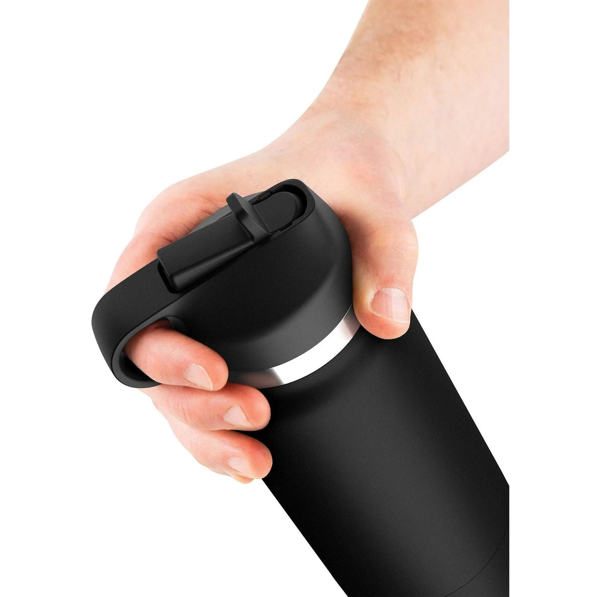 Mano che apre il coperchio del Fap Flask Thrill Seeker nero opaco