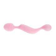 Vista frontale massaggiatore rosa universale con design ergonomico a doppia punta