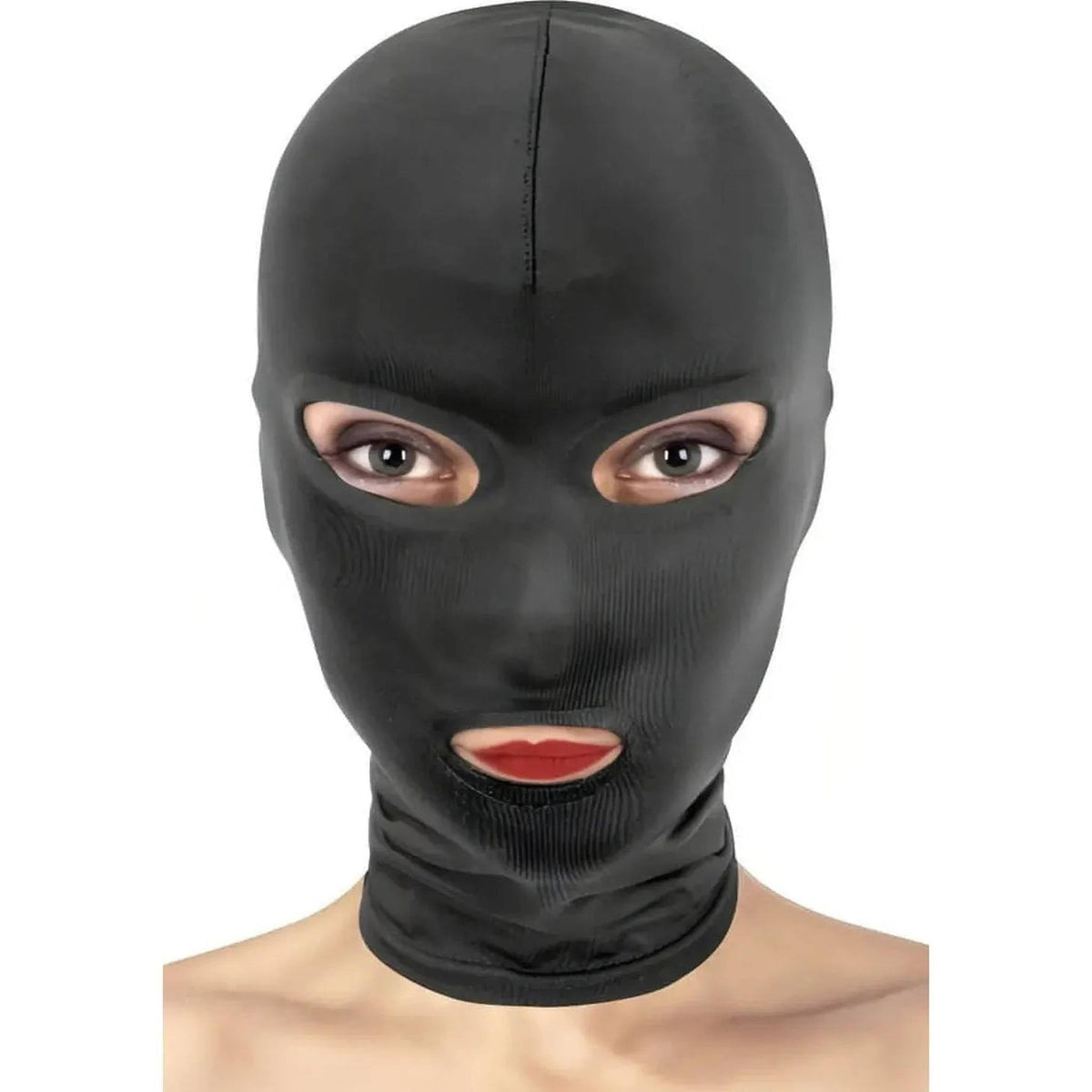 Fetish Tentation Cappuccio nero open mouth and eyes