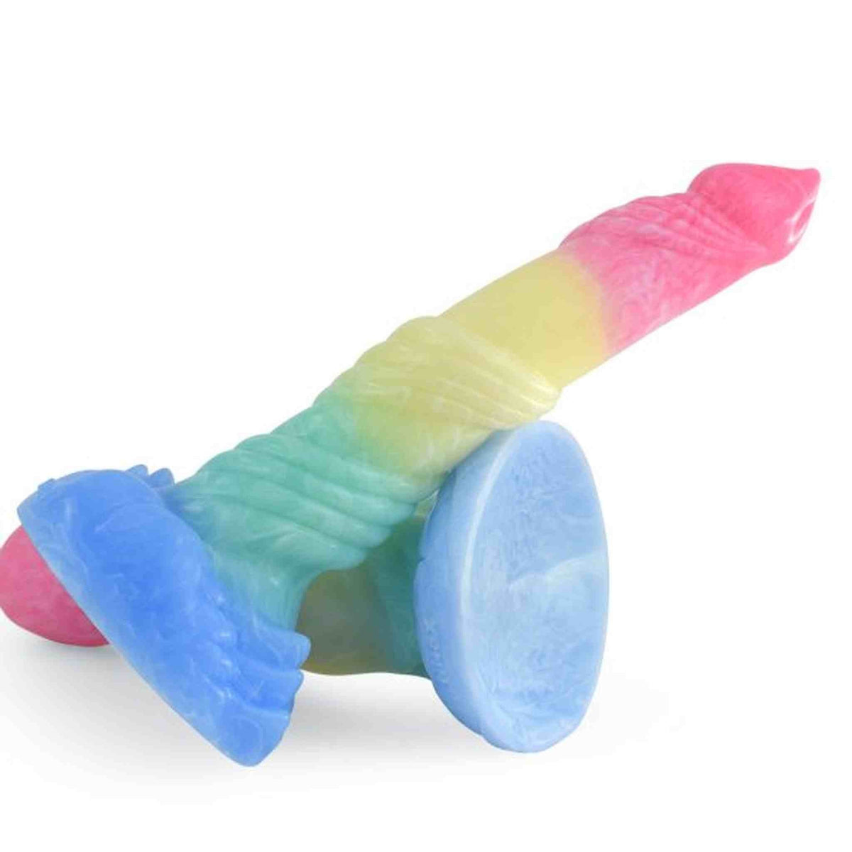 Dildo multicolore diagonale su basamenti marmo irregolari