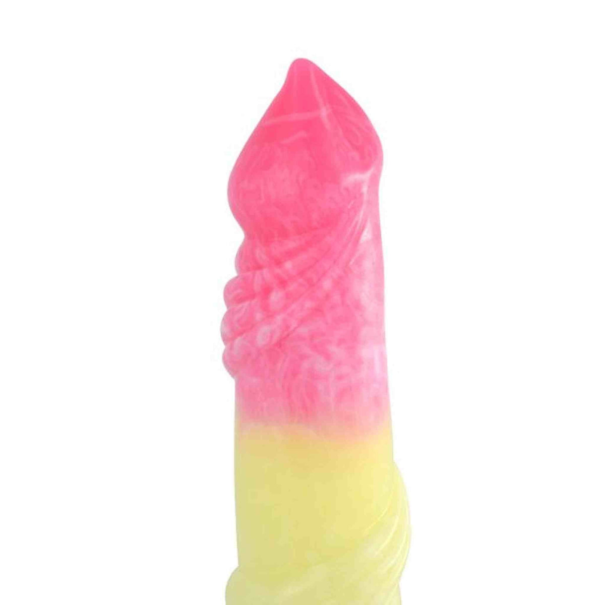 Profilo laterale dildo rosa giallo superficie lucida
