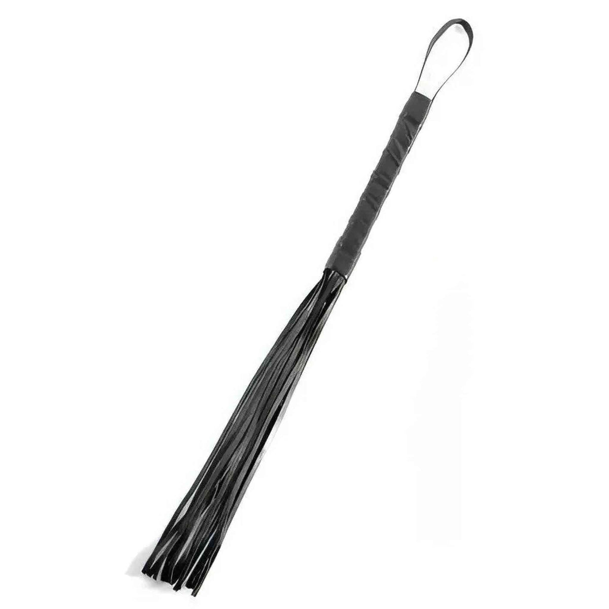 Vista frontale flogger nero Fetish Fantasy Series con frange uniformi e design ergonomico