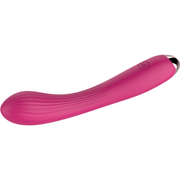 Vibratore G-spot rosa lato flessibile con texture righe verticali e punta metallica