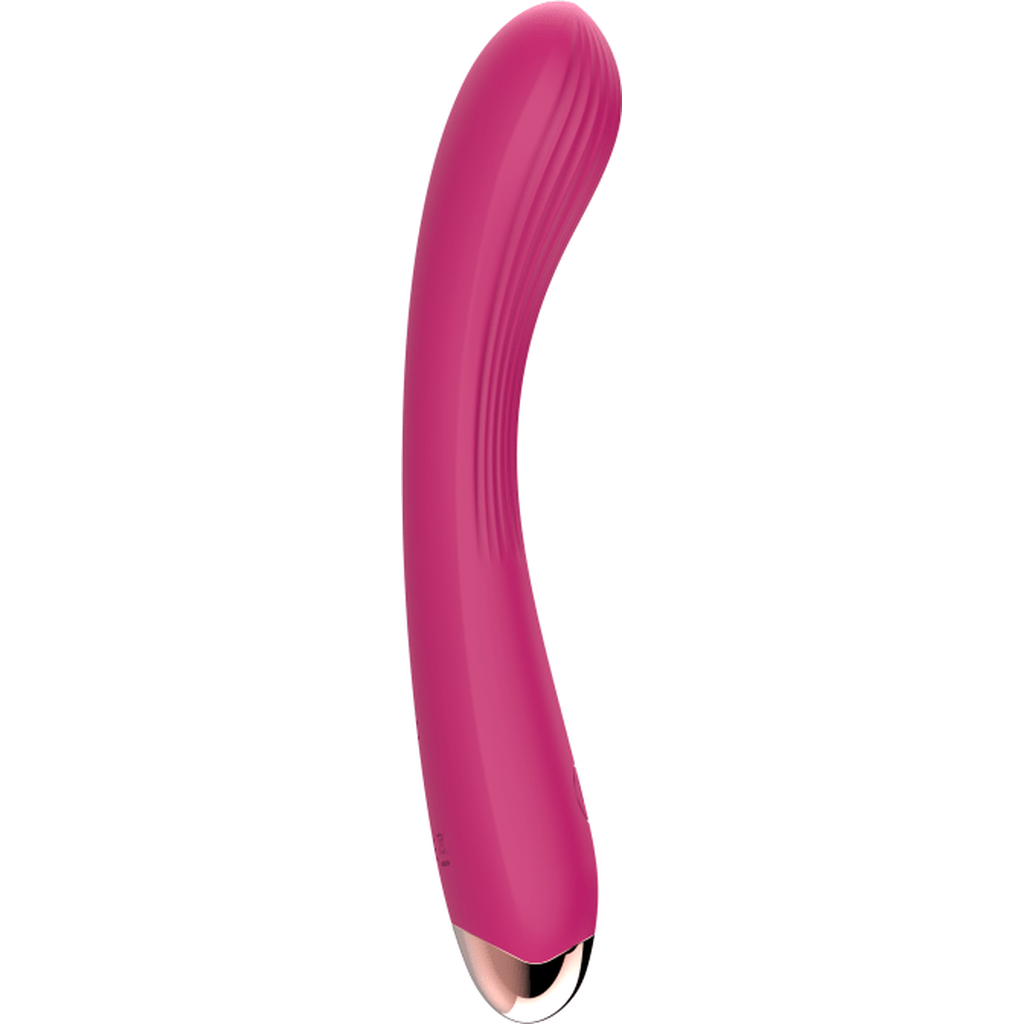 Vibratore G-spot rosa silicone morbido con righe verticali stimolazione base dorata