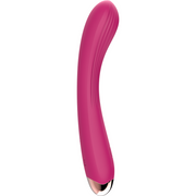 Vibratore G-spot rosa silicone morbido con righe verticali stimolazione base dorata