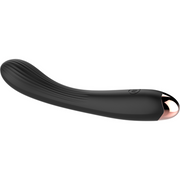 Vibratore G-spot nero flessibile con texture ondulata e punta metallica rosa oro