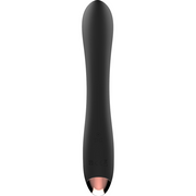 Vibratore G-spot nero ergonomico con simbolo accensione e punta metallica rosa oro