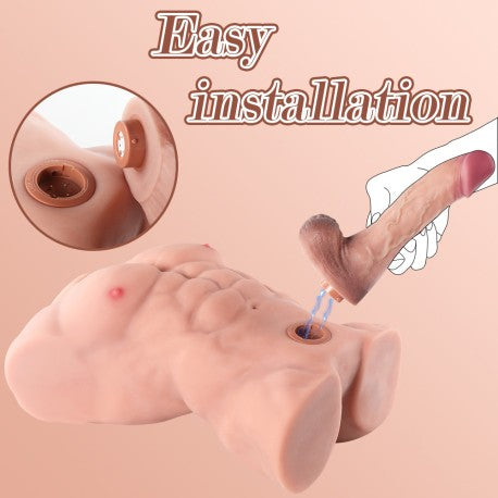 Installazione facile del pene sul torso con sistema di collegamento a liquido