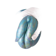 Struttura organica petali silicone multicolore tenuta da guanto bianco