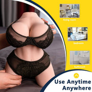 Torso donna Frieda con lingerie pizzo nero e indicazioni uso ovunque
