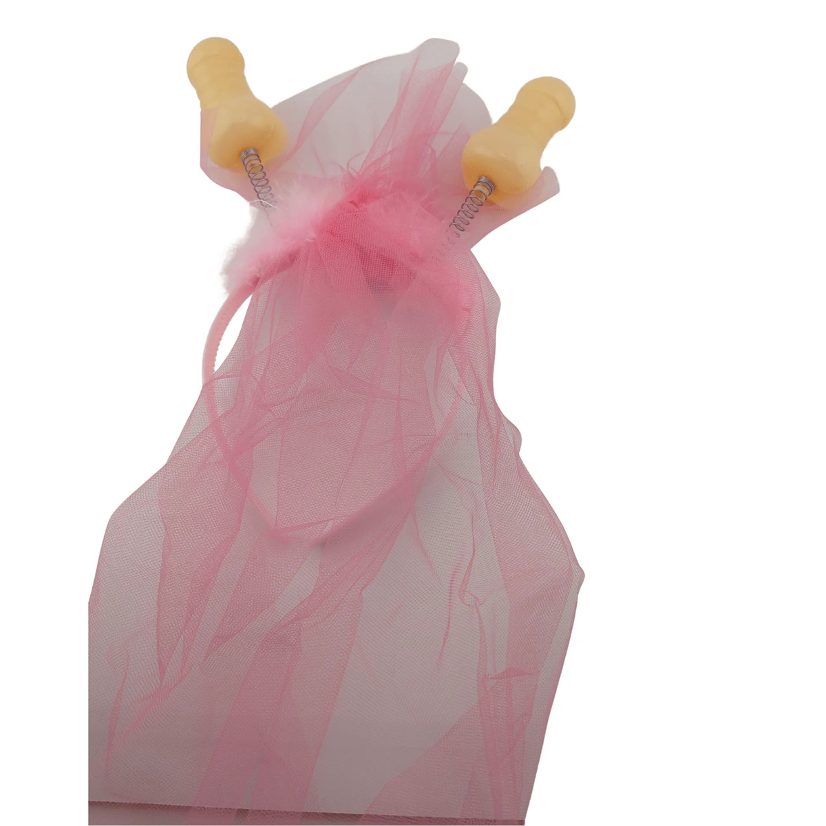 Frontino rosa con velo bianco e pisellini