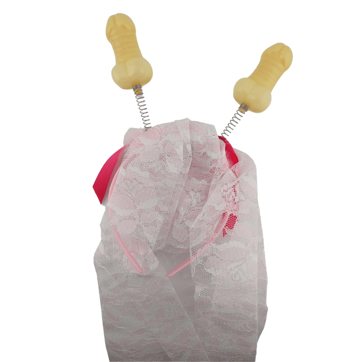 Frontino rosa con velo bianco e pisellini