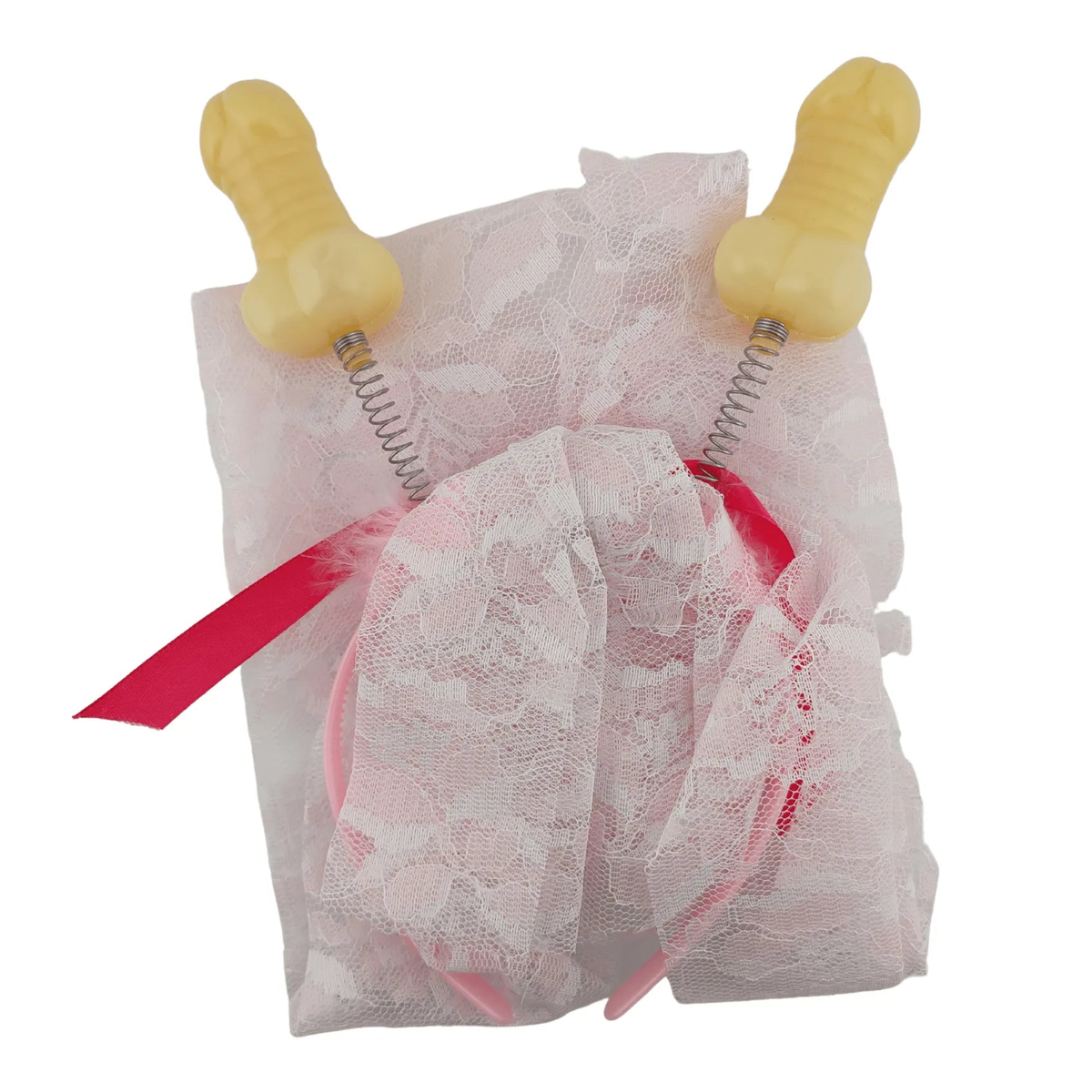 Frontino rosa con velo bianco e pisellini