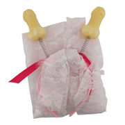 Frontino rosa con velo bianco e pisellini
