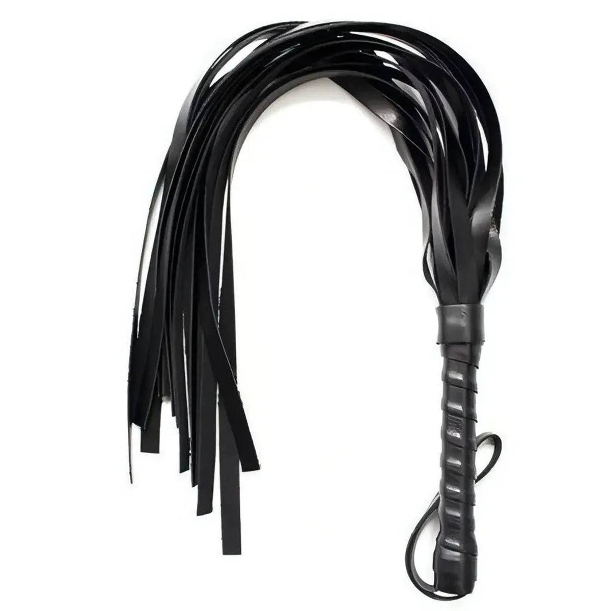 Fustigatore nero in ecopelle a frange piatte con anello per pollice