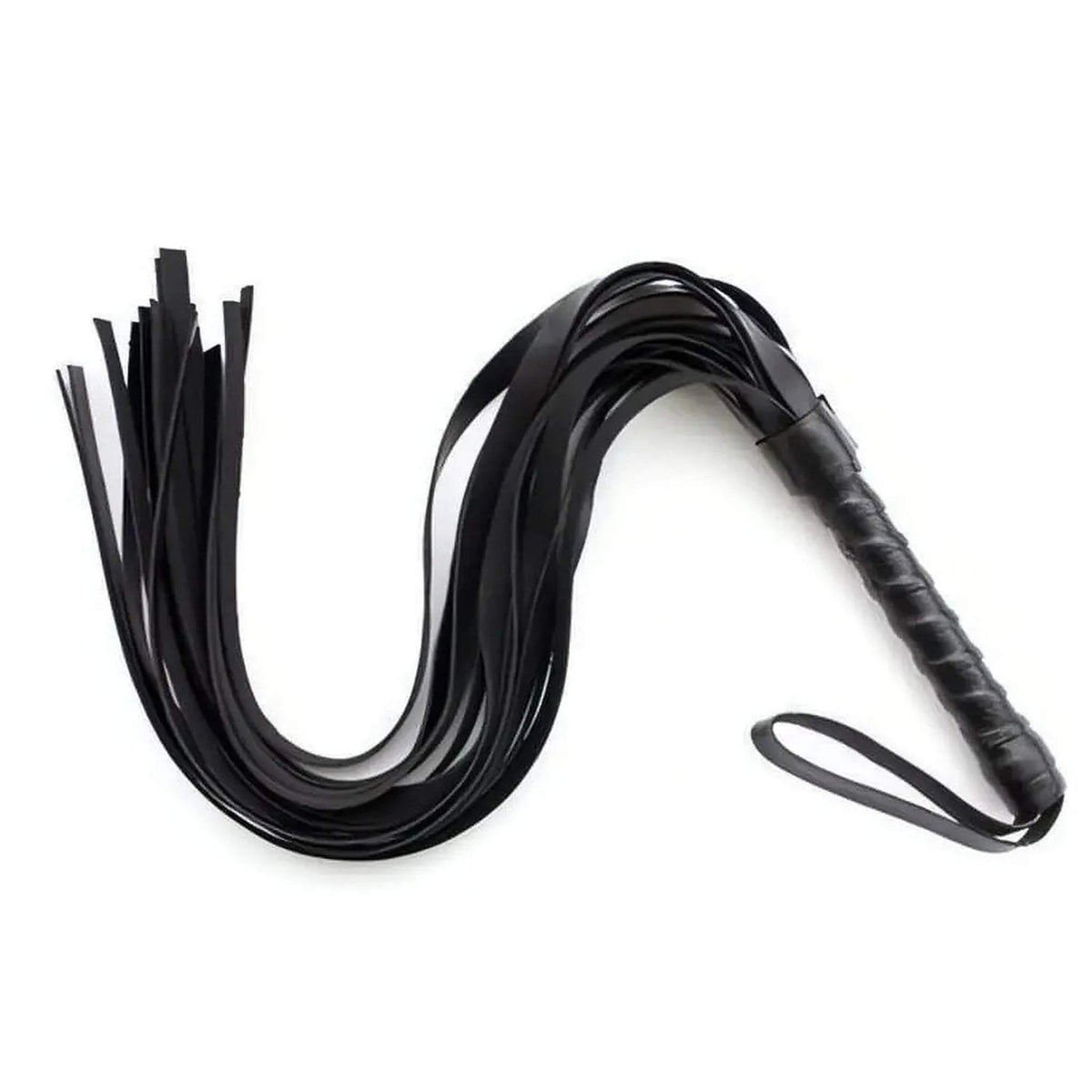 Frusta squash whip nera in ecopelle con frange spesse e manico avvolto