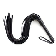 Frusta squash whip nera in ecopelle con frange spesse e manico avvolto