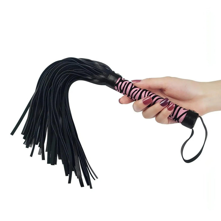 Fustino leggero pelle scamosciata nera manico zebrato rosa nero