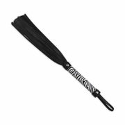Flogger leggero frange pelle nera manico motivo zebra vista frontale