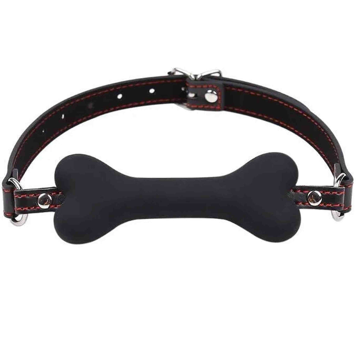 Collare pelle nera simmetrico con osso in silicone nero centrale